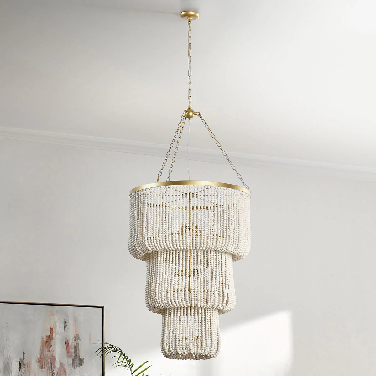 Amanda Wood Beaded Round Chandelier - Image 7
