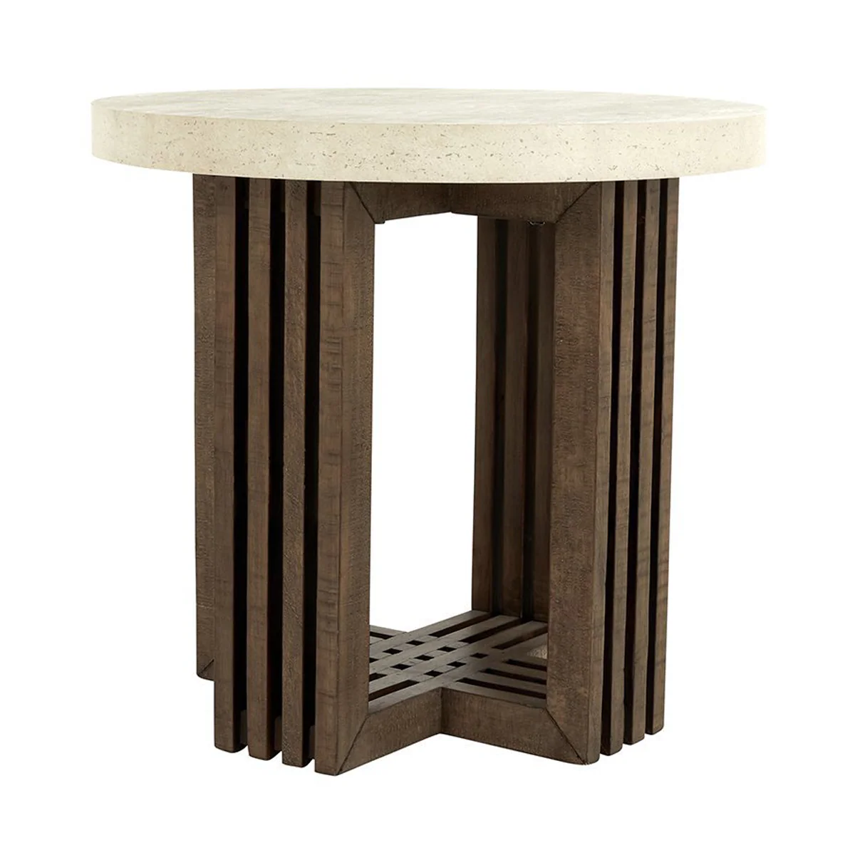 Aspen Round End Table - Antique White/Distressed Brown - Image 4