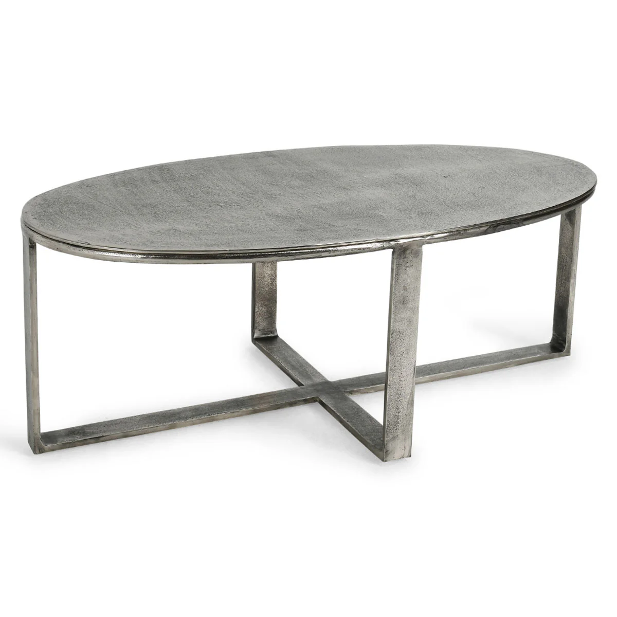 Flores Cast Aluminum Oval Coffee Table - Nickle - Image 4