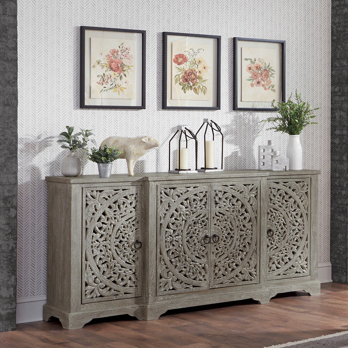 Harmony Breakfront 4Dr Cabinet - Vintage Gray - Image 11