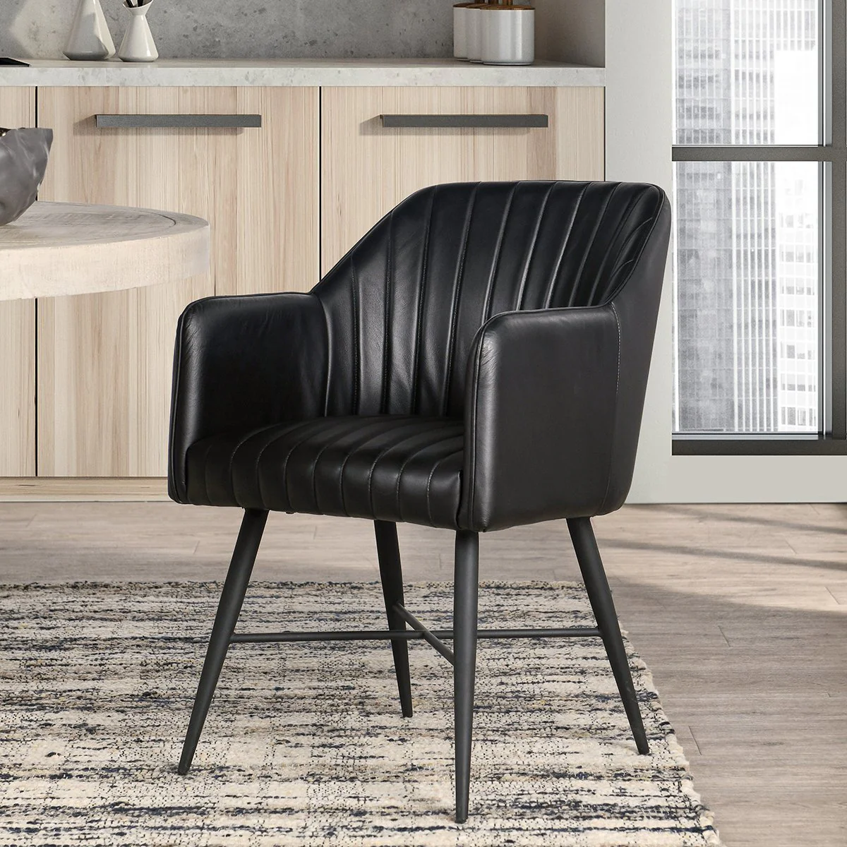 Leon Leather Dining Chair - Midnight Raven - Image 8