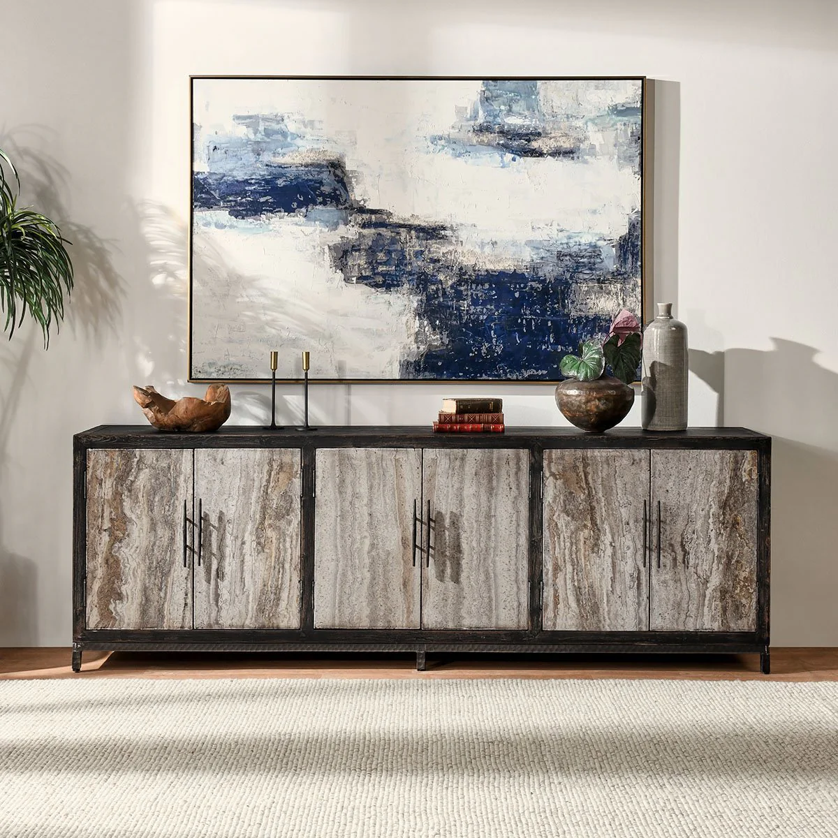 Lisbon 6Dr Cabinet - Weathered Black/Travertine - Image 7
