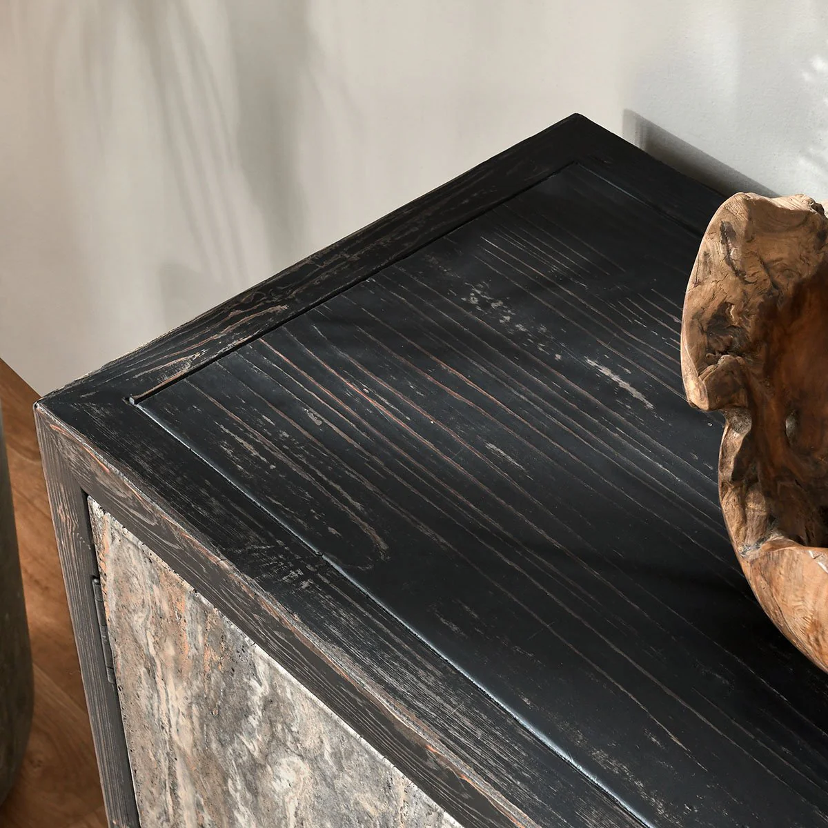 Lisbon 6Dr Cabinet - Weathered Black/Travertine - Image 8