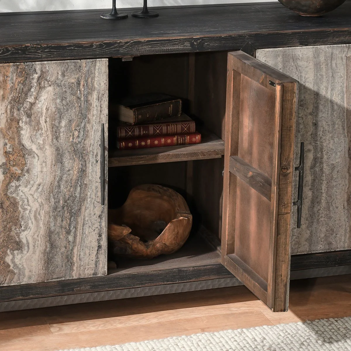 Lisbon 6Dr Cabinet - Weathered Black/Travertine - Image 9