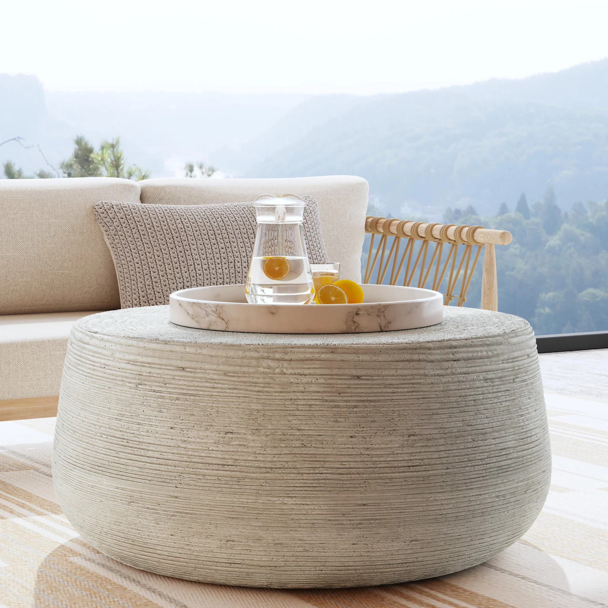 Nellie Outdoor Round Coffee Table - Light Gray - Image 5