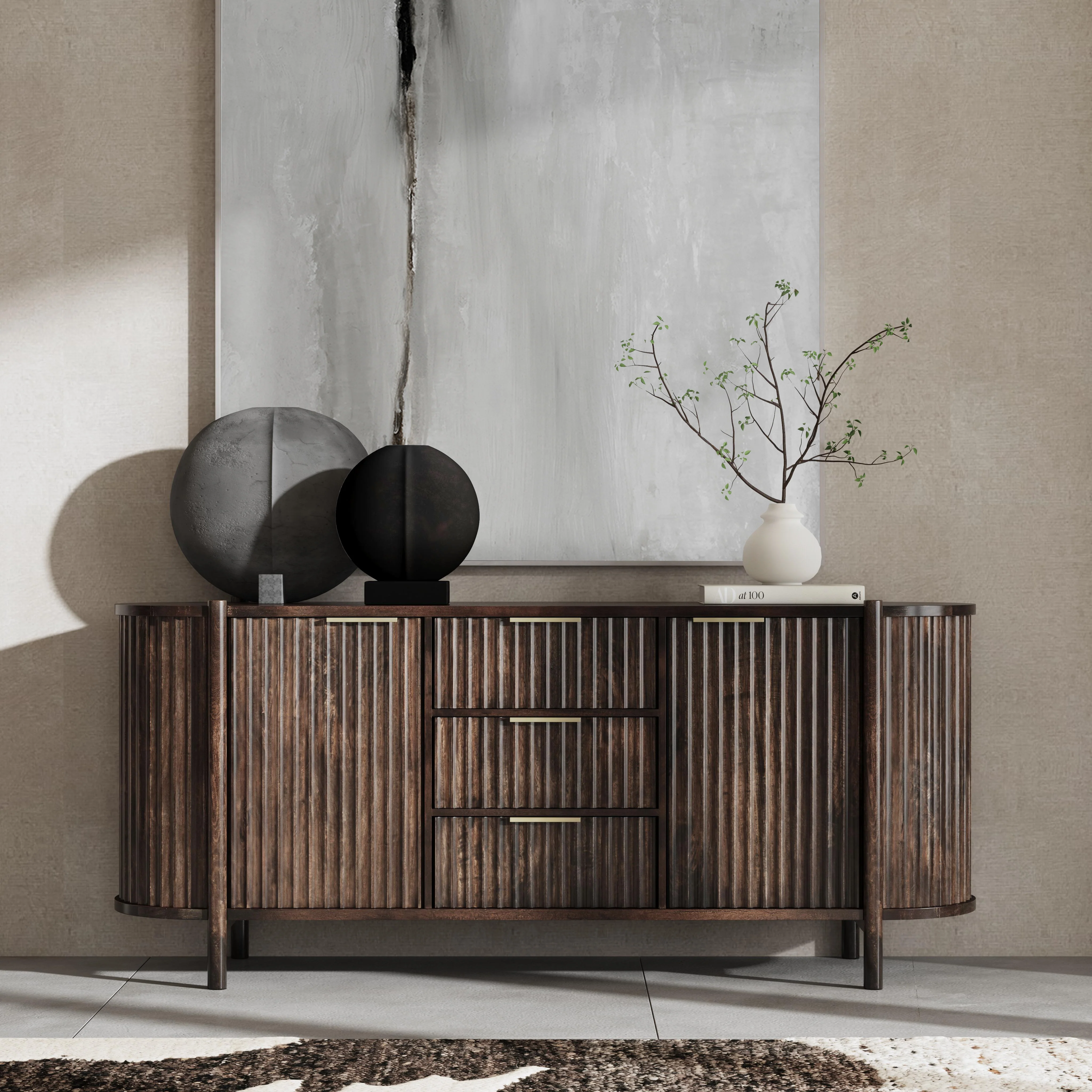 Redford 3 Drawer 2 Door Cabinet - Bark Brown - Image 8