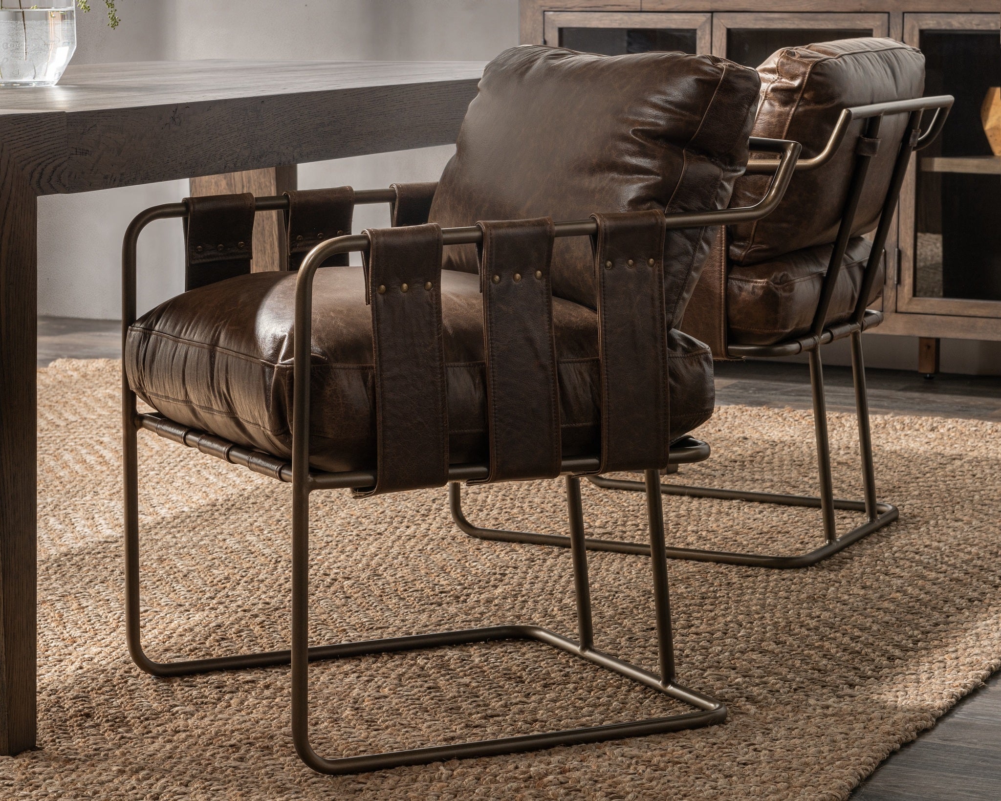 Strapling Leather Dining Chair - Cocoa Brown - Image 8