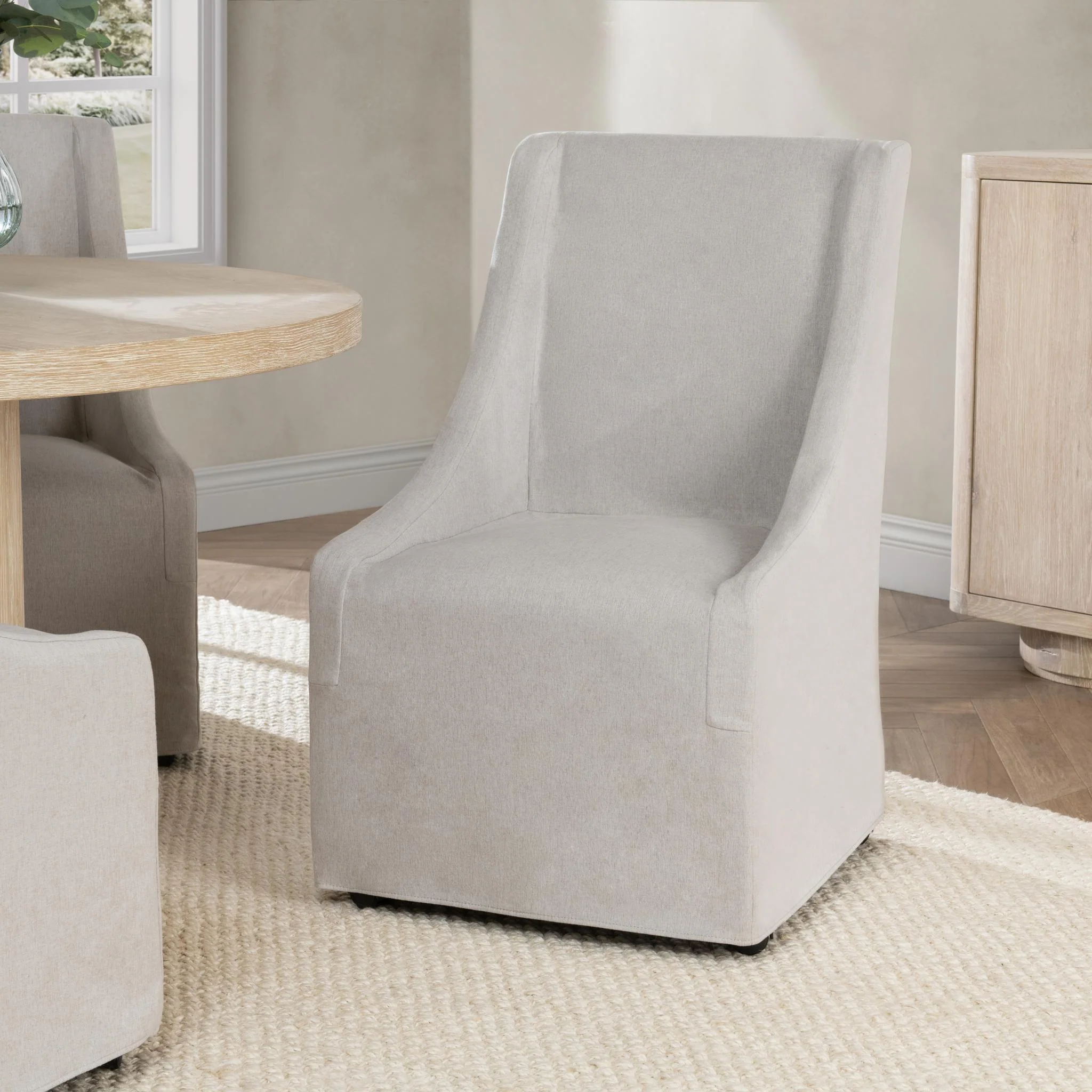 Warwick Upholstered Rolling Dining Chair - Sandy Tan - Image 7