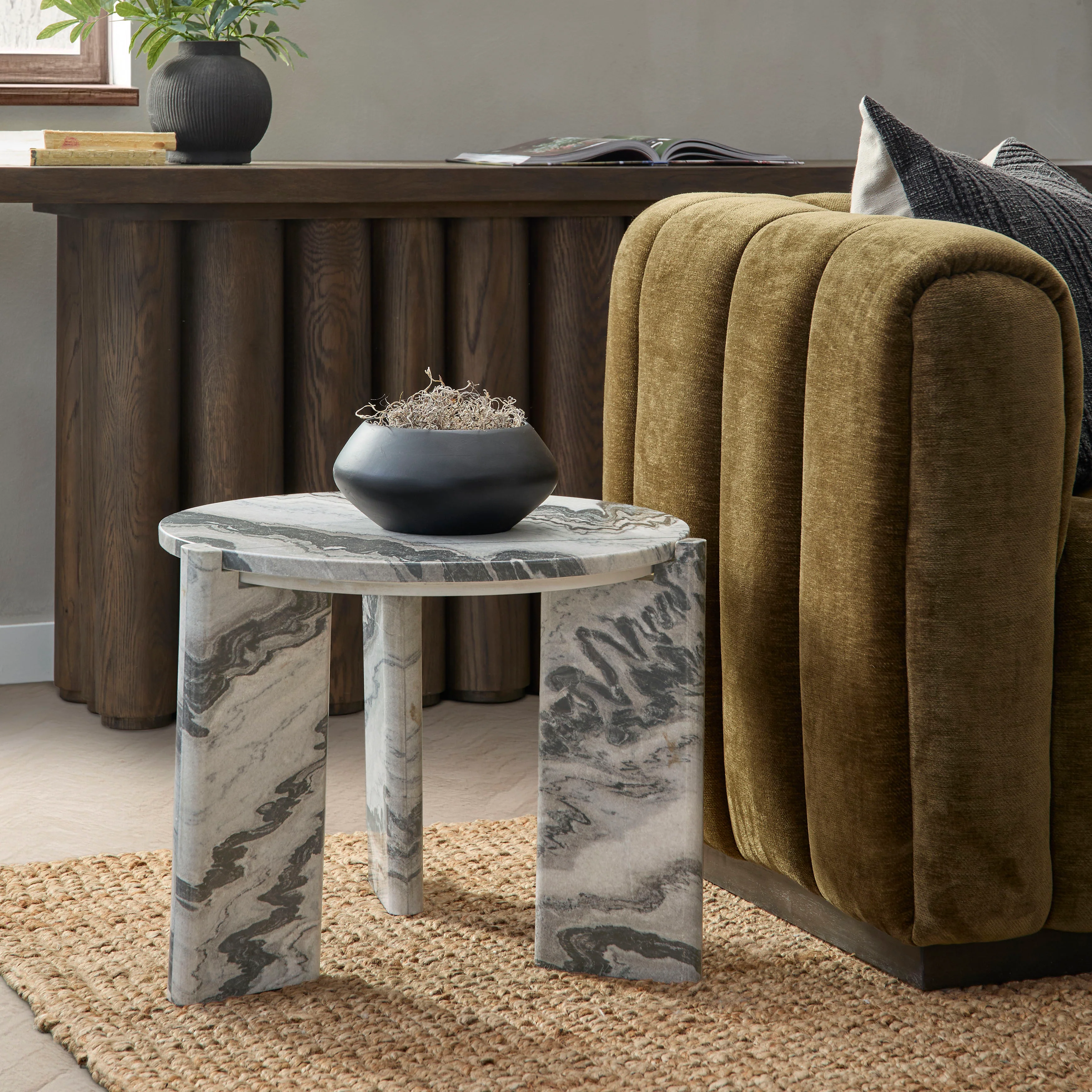Zora Marble Round End Table - Charcoal Gray - Image 7